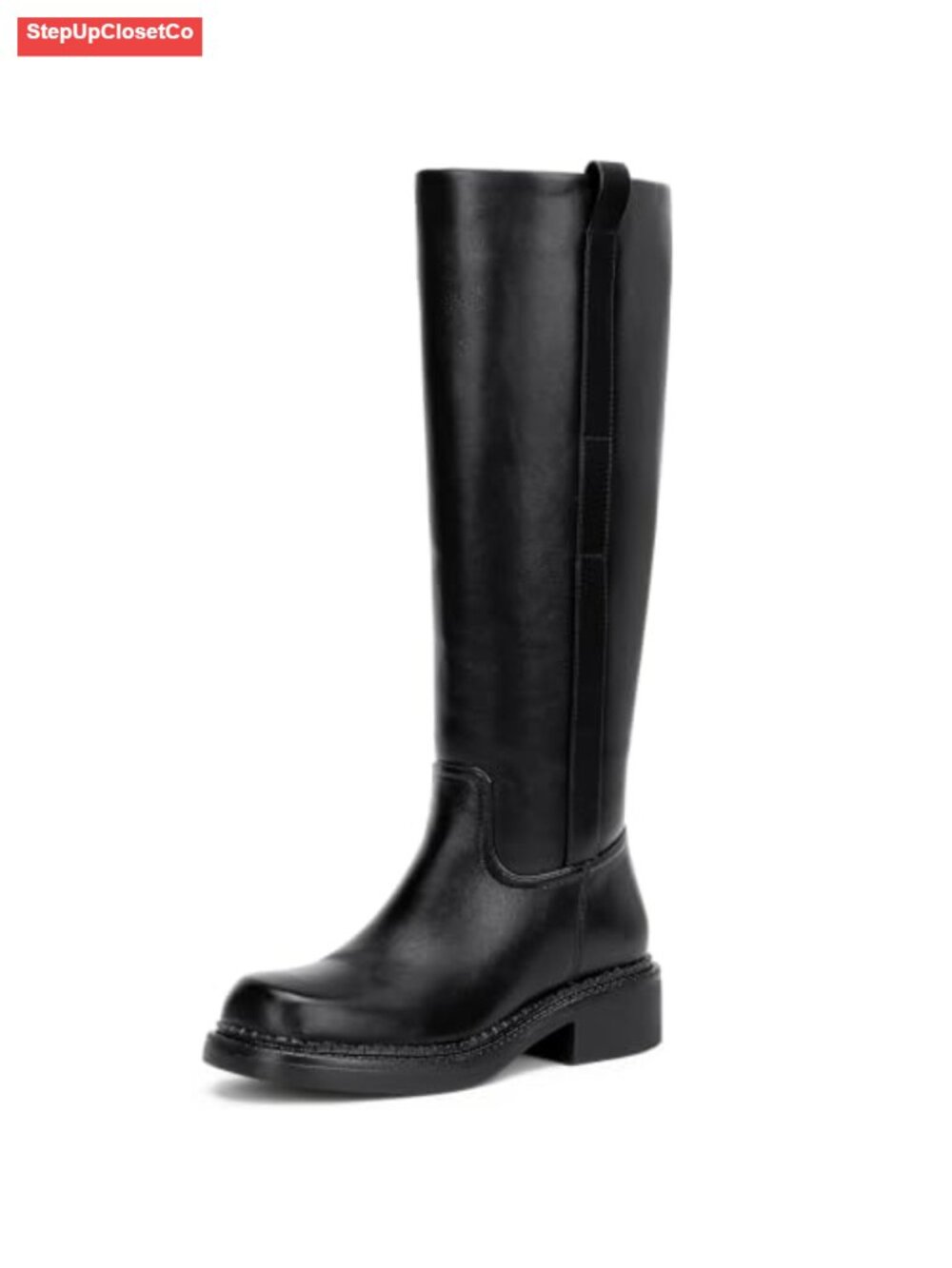 Women's Square Toe Knee High Boots Low Chunky Heel Side Zipper Faux Leather